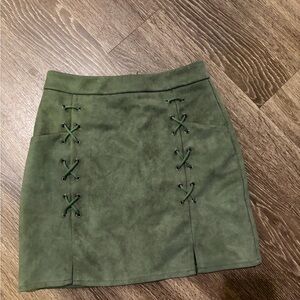 Olive Green Lace-Up Mini Skirt